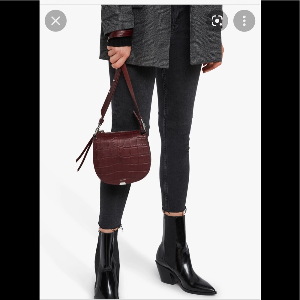 All Saints Small Polly Round Croc Embossed Calfskin Crossbody Bag